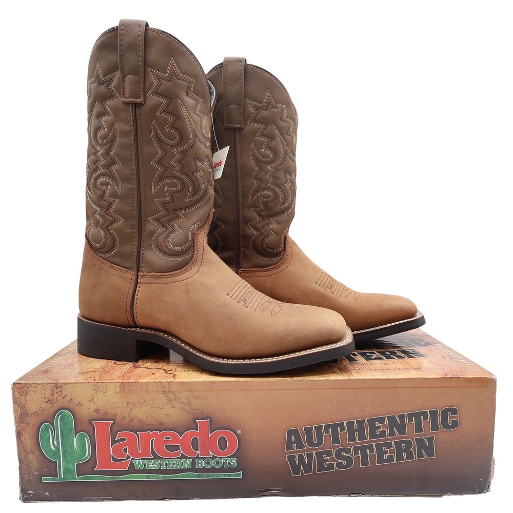 Laredo Cheyenne Stockman Boots Mens 9D Tan Leather Western Square Toe NIB